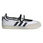 Adidas Samba Jane Ruffle Pack in white leather with black stripes, ruffle trim and strap