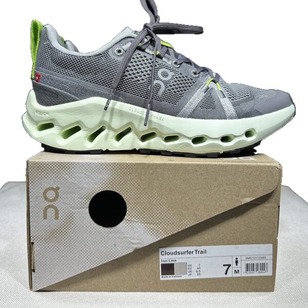 OnCloud Cloudsurfer Trail Dark Grey Green on box